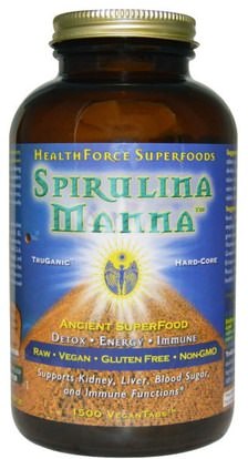 HealthForce Nutritionals, Spirulina Manna, 1500 VeganTabs ,المكملات الغذائية، سبيرولينا