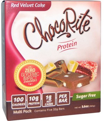 HealthSmart Foods, Inc., ChocoRite Bars, Red Velvet Cake, 5 Bars, 5.6 oz (32 g) Each ,والمنتجات الحساسة للحرارة، والرياضة، والحانات البروتين