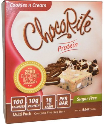 HealthSmart Foods, Inc., ChocoRite Cookies n Cream Bars, 5 protein bars, 5.6 oz (32 g) Each ,والمنتجات الحساسة للحرارة، والرياضة، والحانات البروتين