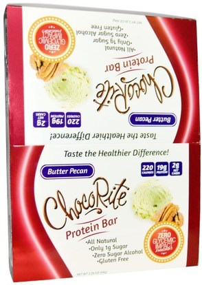 HealthSmart Foods, Inc., ChocoRite Protein Bar, Butter Pecan, 12 Bars, 2.26 oz (64 g) Each ,والمنتجات الحساسة للحرارة، والرياضة، والحانات البروتين
