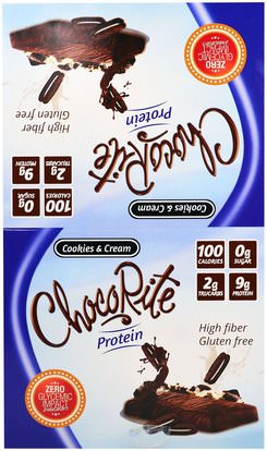 HealthSmart Foods, Inc., ChocoRite Protein Bars, Cookies & Cream, 16 Bars - 1.2 oz (34 g) Each ,والمكملات الغذائية، والحانات الغذائية، والرياضة