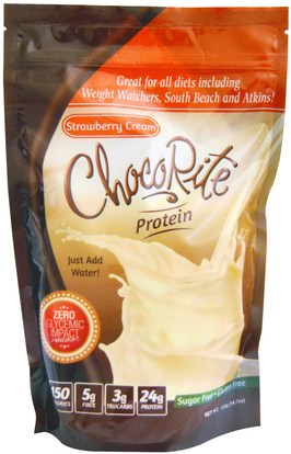 HealthSmart Foods, Inc., ChocoRite Protein, Strawberry Cream, 14.7 oz (418 g) ,والمكملات الغذائية، يهز البروتين