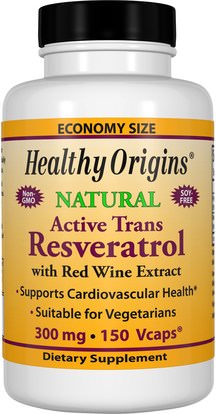 Healthy Origins, Active Trans Resveratrol, with Red Wine Exract, 300 mg, 150 VCaps ,المكملات الغذائية، ريسفيراترول