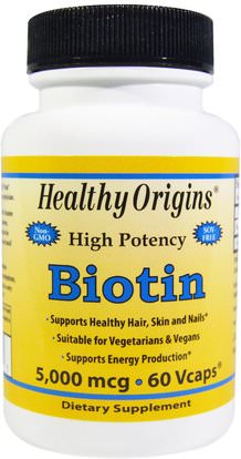 Healthy Origins, Biotin, High Potency, 5,000 mcg, 60 Vcaps ,الفيتامينات، فيتامين ب، البيوتين