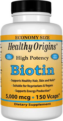 Healthy Origins, Biotin, High Potency, 5,000 mcg, 150 Vcaps ,الفيتامينات، فيتامين ب، البيوتين