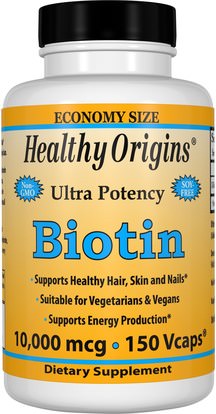 Healthy Origins, Biotin, Ultra Potency, 10,000 mcg, 150 Vcaps ,الفيتامينات، فيتامين ب، البيوتين