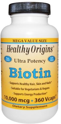 Healthy Origins, Biotin, Ultra Potency, 10,000 mcg, 360 Vcaps ,الفيتامينات، فيتامين ب، البيوتين