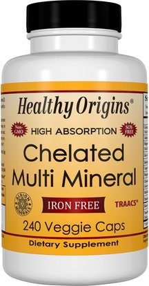 Healthy Origins, Chelated Multi Mineral, Iron Free, 240 Veggie Caps ,المكملات الغذائية، المعادن، المعادن المتعددة