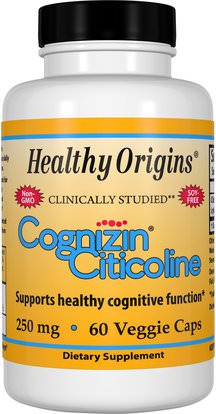 Healthy Origins, Cognizin Citicoline, 250 mg, 60 Veggie Caps ,الفيتامينات، الكولين، سدب الكولين (سيتي كولين)، كوغنيزين سيتيكولين