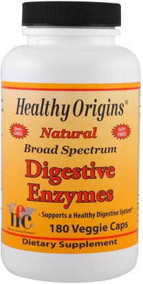 Healthy Origins, Digestive Enzymes, Broad Spectrum, 180 Veggie Caps ,والمكملات الغذائية، والإنزيمات الهاضمة، والإنزيمات الهضمية طيف واسع