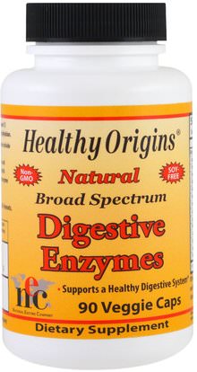 Healthy Origins, Digestive Enzymes, Broad Spectrum, 90 Veggie Caps ,والمكملات الغذائية، والإنزيمات الهاضمة، والإنزيمات الهضمية طيف واسع