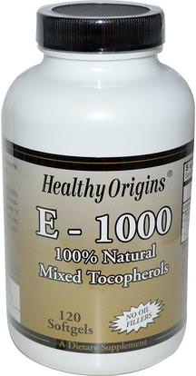 Healthy Origins, E-1000, 120 Softgels ,الفيتامينات، فيتامين e