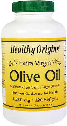 Healthy Origins, Extra Virgin Olive Oil, 1,250 mg, 120 Softgels ,الطعام، زيوت الطبخ النبيذ والخل، زيت الزيتون، المكملات الغذائية، زيت الزيتون المكملات الغذائية