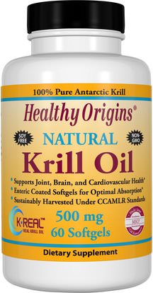 Healthy Origins, Krill Oil, Natural Vanilla Flavor, 500 mg, 60 Softgels ,المكملات الغذائية، إيفا أوميجا 3 6 9 (إيبا دا)، زيت الكريل