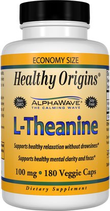 Healthy Origins, L-Theanine, 100 mg, 180 Veggie Caps ,المكملات الغذائية، والأحماض الأمينية، ل الثيانين