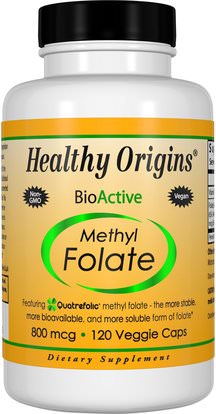 Healthy Origins, Methyl Folate, 800 mcg, 120 Veggie Caps ,الفيتامينات، حمض الفوليك، 5-مثف حمض الفوليك (5 الميثيل رباعي هيدرولوفولات)