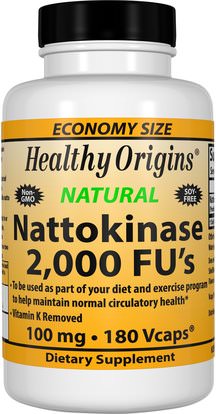 Healthy Origins, Nattokinase 2,000 FUs, 100 mg, 180 Vcaps ,المكملات الغذائية، ناتوكيناس