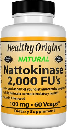 Healthy Origins, Nattokinase 2,000 FUs, 100 mg, 60 Vcaps ,المكملات الغذائية، ناتوكيناس