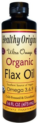 Healthy Origins, Ultra Omega, Organic Flax Oil, 16 fl oz (473 ml) ,المكملات الغذائية، إيفا أوميجا 3 6 9 (إيبا دا)، الكتان النفط السائل