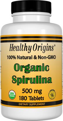 Healthy Origins, Organic Spirulina, 500 mg, 180 Tablets ,المكملات الغذائية، سبيرولينا