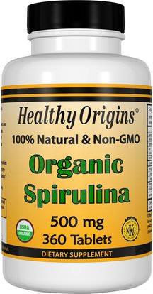 Healthy Origins, Organic Spirulina, 500 mg, 360 Tablets ,المكملات الغذائية، سبيرولينا