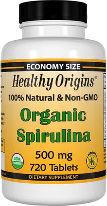 Healthy Origins, Organic Spirulina, 500 mg, 720 Tablets ,المكملات الغذائية، سبيرولينا