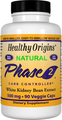 Healthy Origins, Phase 2, Carb Controller, White Kidney Bean Extract, 500 mg, 90 Veggie Caps ,المكملات الغذائية، أبيض الفاصوليا استخراج الكلى المرحلة 2