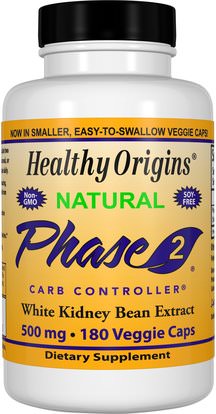 Healthy Origins, Phase 2 Carb Controller, White Kidney Bean Extract, 500 mg, 180 Veggie Caps ,المكملات الغذائية، أبيض الفاصوليا استخراج الكلى المرحلة 2