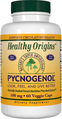 Healthy Origins, Pycnogenol, 100 mg, 60 Veggie Caps ,المكملات الغذائية، بيكنوغينول