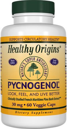 Healthy Origins, Pycnogenol, 30 mg, 60 Veggie Caps ,المكملات الغذائية، بيكنوغينول