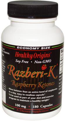 Healthy Origins, Razberi-K, Raspberry Ketones, 100 mg, 180 Capsules ,والصحة، والنظام الغذائي، وفقدان الوزن، كيتونات التوت