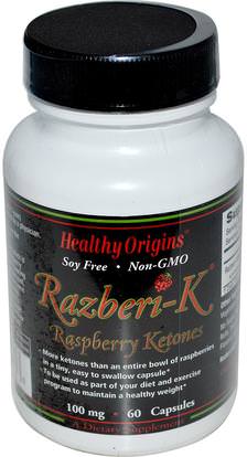 Healthy Origins, Razberi-K, Raspberry Ketones, 100 mg, 60 Capsules ,وفقدان الوزن، والنظام الغذائي، كيتونات التوت