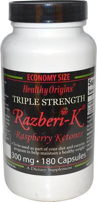 Healthy Origins, Razberi-K, Raspberry Ketones, 300 mg, 180 Capsules ,وفقدان الوزن، والنظام الغذائي، كيتونات التوت