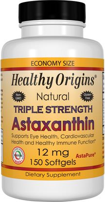 Healthy Origins, Triple Strength Astaxanthin, 12 mg, 150 Softgels ,المكملات الغذائية، مضادات الأكسدة، أستازانتين