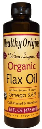Healthy Origins, Ultra Lignan Organic Flax Oil, 16 fl oz (473 ml) ,المكملات الغذائية، إيفا أوميجا 3 6 9 (إيبا دا)، الكتان النفط السائل