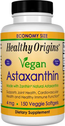 Healthy Origins, Vegan Astaxanthin, 4 mg, 150 Veggie Softgels ,المكملات الغذائية، مضادات الأكسدة، أستازانتين
