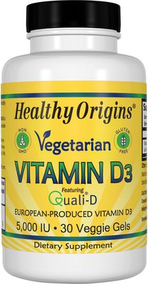 Healthy Origins, Vegetarian Vitamin D3, 5,000 IU, 30 Veggie Gels ,الفيتامينات، فيتامين d3