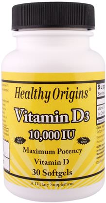 Healthy Origins, Vitamin D3, 10,000 IU, 30 Softgels ,الفيتامينات، فيتامين d3