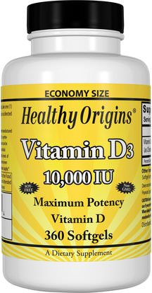 Healthy Origins, Vitamin D3, 10,000 IU, 360 Softgels ,الفيتامينات، فيتامين d3