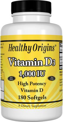 Healthy Origins, Vitamin D3, 1,000 IU, 180 Softgels ,الفيتامينات، فيتامين d3