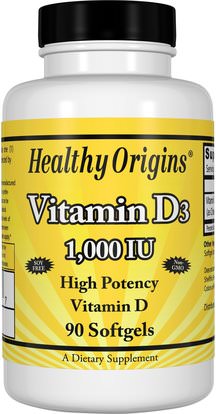 Healthy Origins, Vitamin D3, 1,000 IU, 90 Softgels ,الفيتامينات، فيتامين d3