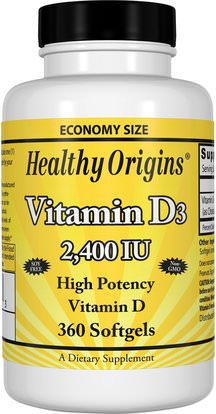 Healthy Origins, Vitamin D3, 2,400 IU, 360 Softgels ,الفيتامينات، فيتامين d3