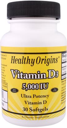 Healthy Origins, Vitamin D3, 5,000 IU, 30 Softgels ,الفيتامينات، فيتامين d3