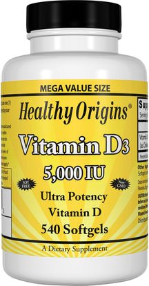 Healthy Origins, Vitamin D3, 5,000 IU, 540 Softgels ,الفيتامينات، فيتامين d3
