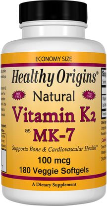 Healthy Origins, Vitamin K2 as MK-7, Natural, 100 mcg, 180 Veggie Softgels ,الفيتامينات، فيتامين k