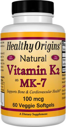 Healthy Origins, Vitamin K2 as MK-7, Natural, 100 mcg, 60 Veggie Softgels ,الفيتامينات، فيتامين k