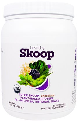 Healthy Skoop, Super Skoop, Plant-Based Protein, All-In-One Nutritional Shake, Chocolate, 14.5 oz (410 g) ,والمكملات الغذائية، والبروتين