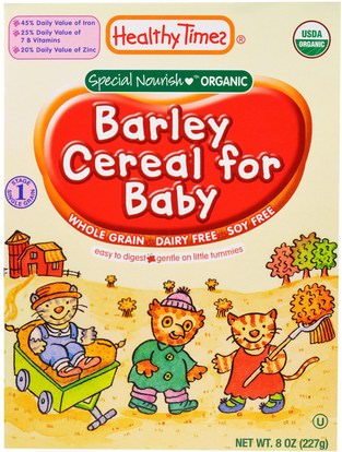 Healthy Times, Organic Cereal for Baby, Barley, 8 oz (227 g) ,صحة الطفل، تغذية الطفل، حبوب الأطفال، أطفال الأطعمة
