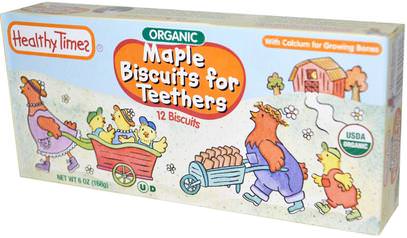Healthy Times, Organic Biscuits for Teethers, Maple, 12 Biscuits, 6 oz (168 g) ,صحة الطفل، تغذية الطفل، وجبات خفيفة الطفل والأصبع الأطعمة، التسنين الطفل