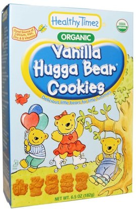 Healthy Times, Organic, Hugga Bear Cookies, Vanilla, 6.5 oz (182 g) ,صحة الطفل، تغذية الطفل، الطفل وجبات خفيفة والأصبع الأطعمة، التسنين البسكويت الكوكيز